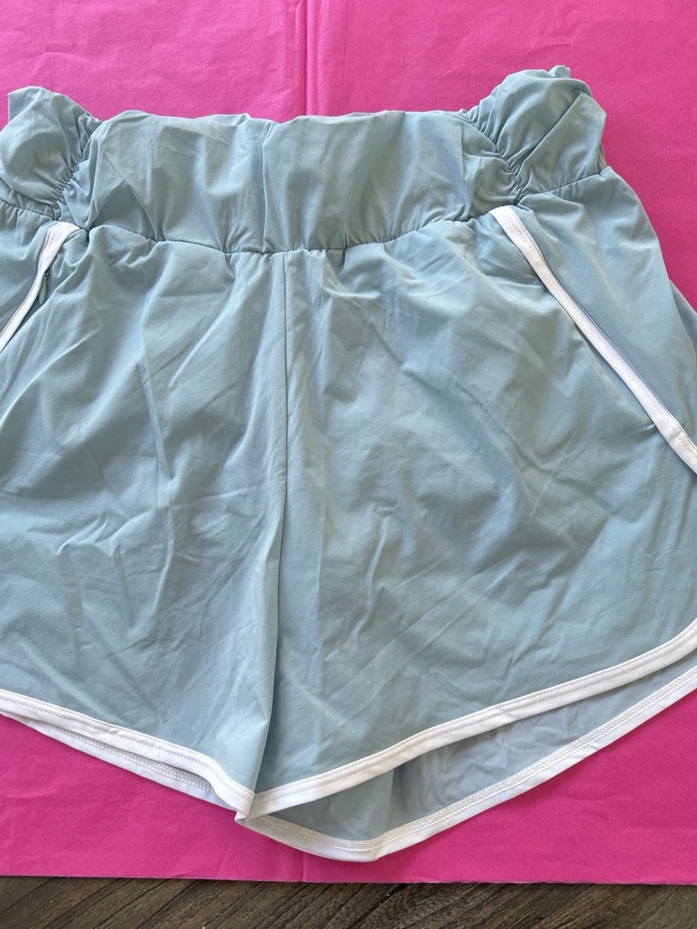 Thrive societie Light Blue Women's Athletic Drawstring Shorts with White Trim